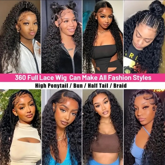 180% Density 28” Natural Black Deep Wave 360 Lace Frontal Human Hair Wig - Picture 10 of 11
